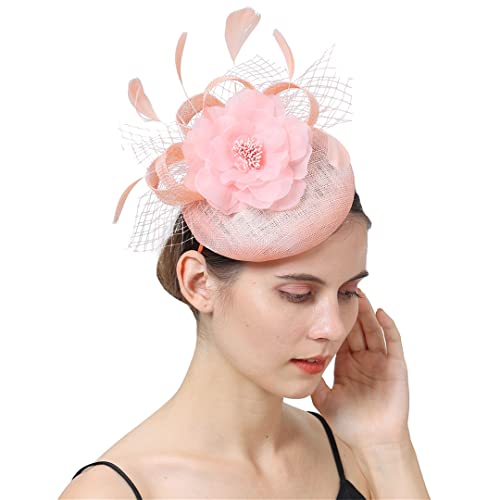 YTBHSHXZ， Hochzeit Headwear Frauen Kirche Party Fascinator Hut Mit Blume Cocktail Haar Zubehör Stirnband von YTBHSHXZ