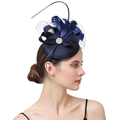 YTBHSHXZ， Hochzeit Kirche Fascinator Hut Frauen Party Kopfstück Damen Stirnband Haar Clip Tragen Headwear(Navy) von YTBHSHXZ