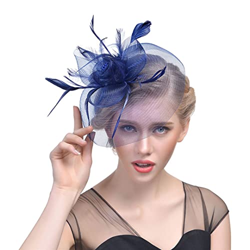 YTBHSHXZ， Hochzeit Kirche Feder Kopfstück Frauen Blume Mesh Bänder Stirnband Cocktail Tee Party Hut Kopfbedeckung(Grey) von YTBHSHXZ