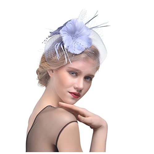 YTBHSHXZ， Hochzeit Kirche Frauen Blume Mesh Bänder Federn Stirnband Cocktail Tee Party Hut Mesh Kopfbedeckungen(Grey) von YTBHSHXZ