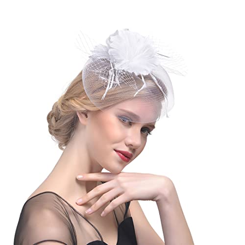 YTBHSHXZ， Hochzeit Kirche Frauen Blume Mesh Bänder Federn Stirnband Cocktail Tee Party Hut Mesh Kopfbedeckungen(Pink) von YTBHSHXZ