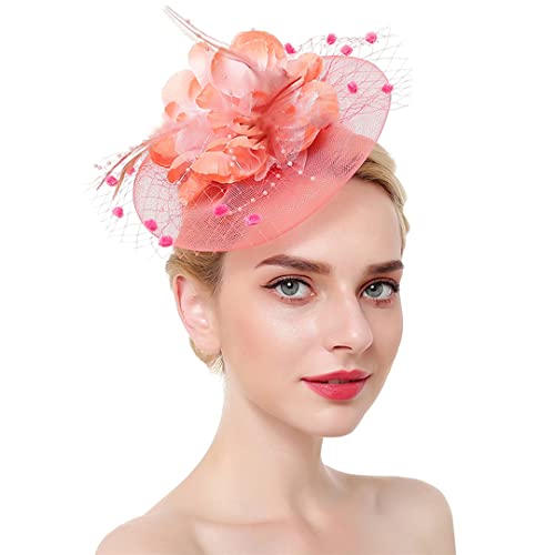 YTBHSHXZ， Hochzeit Kirche Frauen Blume Mesh Federn Stirnband Cocktail Tea Party Hut Kopfbedeckung(Coffee) von YTBHSHXZ