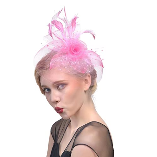 YTBHSHXZ， Hochzeit Spitze Feder Kopfbedeckung Hut Braut Haar Zubehör Damen Hut Cocktail Tee Party Kopfbedeckung(Grey) von YTBHSHXZ