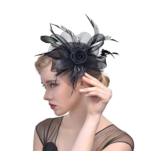 YTBHSHXZ， Hut Feder Kopfschmuck Hut Frauen Kopfschmuck Hochzeit Cocktail Tee Party Spitze Kopfbedeckung(Ivory) von YTBHSHXZ