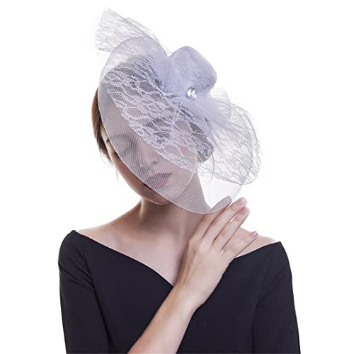 YTBHSHXZ， Lady Fascinator Hüte Strick Mesh Haarspange mit Haarband Hut Formale Party Cocktail Cap Zubehör(White) von YTBHSHXZ
