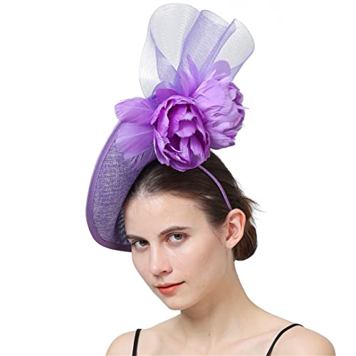 YTBHSHXZ， Lady Fascinator Hut Stirnband Haar Clip Cocktail Tea Party mit Schleier Feder Kopfbedeckung(PEACH) von YTBHSHXZ