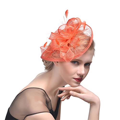 YTBHSHXZ， Mesh Fascinator Hut Frauen Hochzeit Cocktail Tee Party Solide Blume Feder Headwear Haar Clip(Navy) von YTBHSHXZ