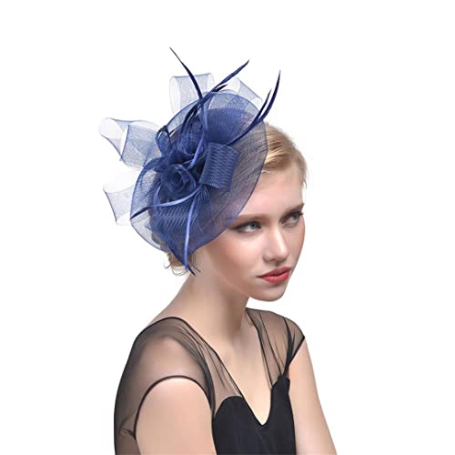 YTBHSHXZ， Vintage Feder Kopfschmuck Hochzeit Hüte Frauen Haar Clip Dinner-Party Hut Cocktail Tee Party Kopfbedeckungen(Navy Blue) von YTBHSHXZ