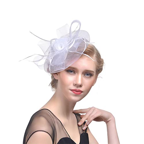 YTBHSHXZ， Vintage Feder Kopfschmuck Hochzeit Hüte Frauen Haar Clip Dinner-Party Hut Cocktail Tee Party Kopfbedeckungen(White) von YTBHSHXZ