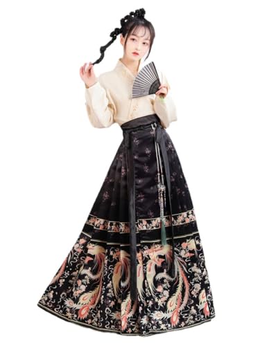 Hanfu Chinesischer Stil Pferd Gesicht Rock mit Fee Luft und elegantem antiken Kostüm Komplettset Schwarz XL Hanfu Chinesischer Stil Pferd Gesicht Rock mit Fee Luft und elegantem antiken Kostüm Komplettset Schwarz XL von YTDJJWLS