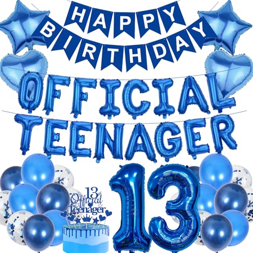 13. Geburtstag Dekorationen Jungen Blau - 44 Stück Dekoration inklusive offizieller Teenager Nummer 13 Folienballons Happy Birthday Banner Kuchen Topper für 13 Jahre alt 13 Jahre alt Party Supplies 13. Geburtstag Dekorationen Jungen Blau - 44 Stück Dekoration inklusive offizieller Teenager Nummer 13 Folienballons Happy Birthday Banner Kuchen Topper für 13 Jahre alt 13 Jahre alt Party Supplies von YTEWFGL