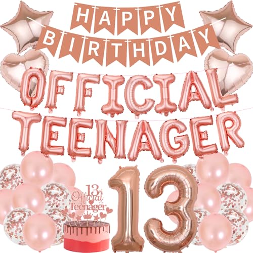 Dekoration zum 13. Geburtstag, Roségold – 44 Stück, Dekoration inklusive offizieller Zahl 13 Folienballons für Teenager, Happy Birthday Banner, Kuchenaufsatz für 13 Jahre alte Mädchen, 13. Jahrestag Dekoration zum 13. Geburtstag, Roségold – 44 Stück, Dekoration inklusive offizieller Zahl 13 Folienballons für Teenager, Happy Birthday Banner, Kuchenaufsatz für 13 Jahre alte Mädchen, 13. Jahrestag von YTEWFGL