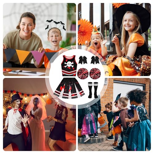 YTGOCN Cheerleader Kostüm - Halloween Maskerade Veranstaltungskleidung | Blutverschmiertes Bühnenoutfit Für Themenpartys Und Geburtstage von YTGOCN