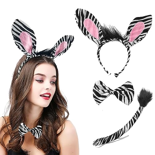 YTOOK Tier Kostüm Set, Zebra Stirnband Fliege Schwanz 3Pcs Kostüm Tier Stirnband Tier Verkleidung Party Dekoration Zubehör Weltbuch Tag Halloween Karneval YTOOK Tier Kostüm Set, Zebra Stirnband Fliege Schwanz 3Pcs Kostüm Tier Stirnband Tier Verkleidung Party Dekoration Zubehör Weltbuch Tag Halloween Karneval von YTOOK