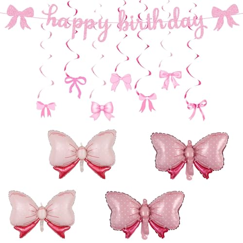6-teiliges Schleifendekorationsset, 4 Bogenballons + Schleife Geburtstagsbanner Set + Schleife Geburtstag Party Dekoration Banner, für Party Bogen Motto Party Decor Supplies 6-teiliges Schleifendekorationsset, 4 Bogenballons + Schleife Geburtstagsbanner Set + Schleife Geburtstag Party Dekoration Banner, für Party Bogen Motto Party Decor Supplies von YTPAFK