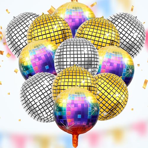 Discokugel-Ballons, 55,9 cm, aufblasbare Discokugel-Dekorationen für 70er-, 80er-Jahre-Motto-Party, Geburtstag, Hochzeit, Abschlussfeier, inklusive 4 goldfarbenen, 4 silbernen und 4 bunten Luftballons Discokugel-Ballons, 55,9 cm, aufblasbare Discokugel-Dekorationen für 70er-, 80er-Jahre-Motto-Party, Geburtstag, Hochzeit, Abschlussfeier, inklusive 4 goldfarbenen, 4 silbernen und 4 bunten Luftballons von YTPAFK