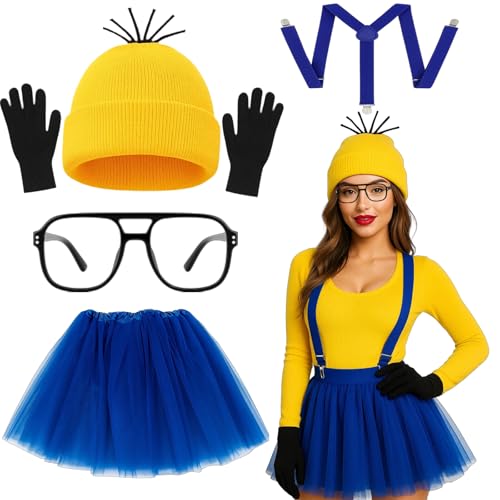 Gelbes Kostümzubehör für Erwachsene, lustige Kostüme mit Strickmützen, Tutu-Rock, blaue Schlinge, schwarze Handschuhe und Brille, niedliche Party-Kostüme für Halloween-Kostüme und Cosplay-Partys, 5 Gelbes Kostümzubehör für Erwachsene, lustige Kostüme mit Strickmützen, Tutu-Rock, blaue Schlinge, schwarze Handschuhe und Brille, niedliche Party-Kostüme für Halloween-Kostüme und Cosplay-Partys, 5 von YTPAFK