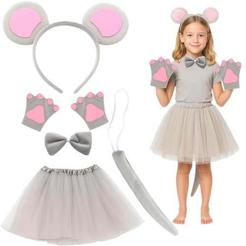Ratatouille-Stirnband mit Mausohren und Schwanz, Micky-Maus-Kostüm-Zubehör für Kinder, Maus-Ohren für Halloween-Partys, Geburtstagsverkleidungen, Tier-Themen-Events, 5-teilig von YTPAFK
