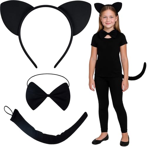 YTPAFK 3-teiliges Katzenkostüm-Set, schwarzes Katzenohren-Stirnband mit Fliege und Schwanz, Cosplay-Set für Kinder, Halloween-Kostüm, Geburtstagsparty, Karnevalsveranstaltungen, Themen-Kostüm-Zubehör YTPAFK 3-teiliges Katzenkostüm-Set, schwarzes Katzenohren-Stirnband mit Fliege und Schwanz, Cosplay-Set für Kinder, Halloween-Kostüm, Geburtstagsparty, Karnevalsveranstaltungen, Themen-Kostüm-Zubehör von YTPAFK