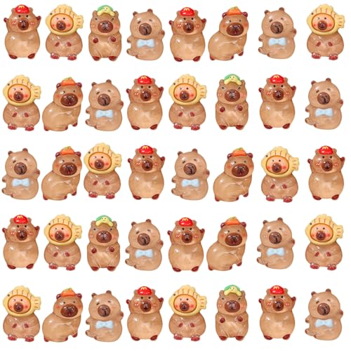 YTPAFK 40 Stück Harz-Tiere, leuchten im Dunkeln, Mini-Capybara-Figuren, kleine Harztiere, geeignet für Heimwerker, Garten, Puppenhaus, Tierzubehör, Mikro-Landschaft, Party-Dekoration, Belohnungen von YTPAFK