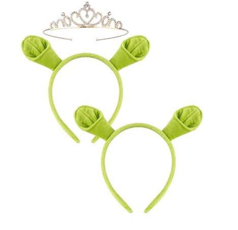 YTPAFK Grüne Ogerohren Stirnband Set, 3-teiliges Cosplay-Zubehör mit Prinzessinnenkrone für Halloween, Motto-Partys und Kostümveranstaltungen, verstellbare Monsterohren für Erwachsene und Kinder von YTPAFK