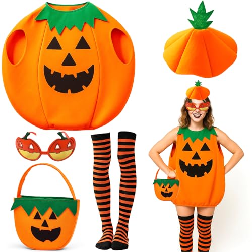 YTPAFK Halloween-Kostüme für Erwachsene, Kürbis-Kostüm-Set mit Hut, Socken, Tasche und Brille, lustiges orangefarbenes Outfit für Verkleidungspartys, Bühnenauftritte YTPAFK Halloween-Kostüme für Erwachsene, Kürbis-Kostüm-Set mit Hut, Socken, Tasche und Brille, lustiges orangefarbenes Outfit für Verkleidungspartys, Bühnenauftritte von YTPAFK