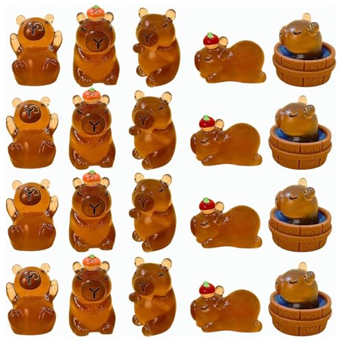 YTPAFK Mini-Harz-Tiere, Mini-Capybara-Harz-Tiere, winzige Tiere, leuchtet im Dunkeln, für DIY-Garten-Puppenhaus-Zubehör, Mikro-Landschaft, Aquarien, Party-Dekoration, 20 Stück von YTPAFK