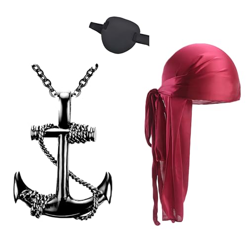 YTPAFK Piratenkapitän Kostümzubehör, Mittelalterliche Renaissance, Piraten-Bandana, Halskette, Augenklappe, lustiges Kostüm, Erwachsene, Kinder für Halloween, 3 Stück von YTPAFK