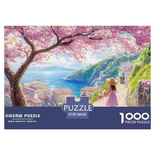 A Beautiful Girl-Cherry Blossom Hölzerne Puzzles Wasserfest 1000 Teile DIY- Puzzle Für Erwachsene Bunt Lernspiele​ von YTPONBCSTUG