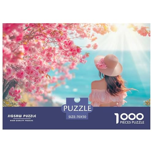 A Beautiful Girl-Cherry Blossom Hölzerne Puzzles Wasserfest 1000 Teile DIY- Puzzle Geschenke Für Erwachsene Spaß Lernspiele​ von YTPONBCSTUG