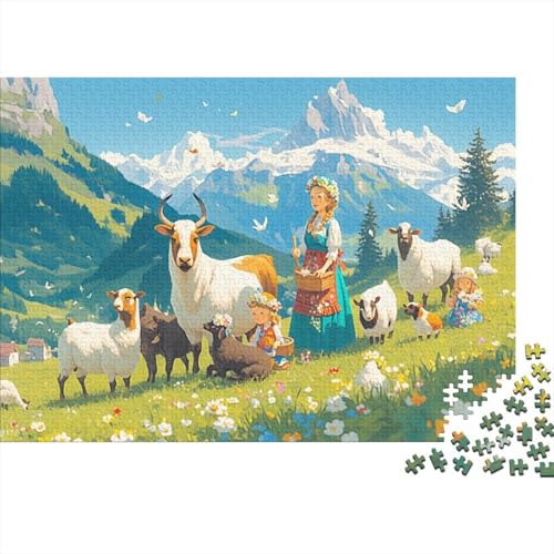 Alpine Pasture 1000 Stück Puzzles Für Erwachsene Stress Abbauen Familien-Puzzlespiel 1000-teiliges Puzzle Cow and Goat Lernspiel Spielzeug Geschenk 1000pcs (75x50cm) von YTPONBCSTUG