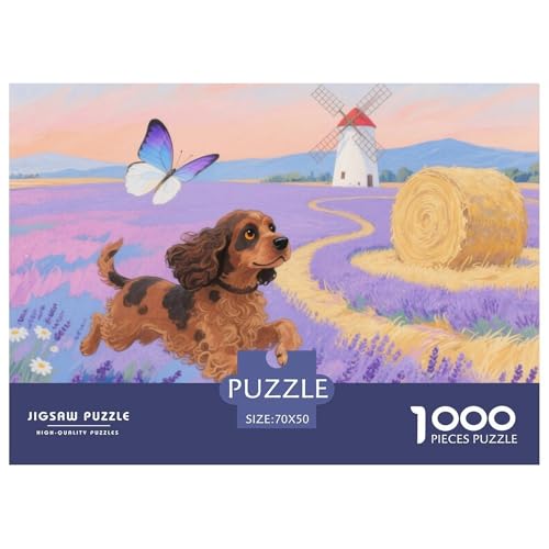 CockerSpaniel (Lavendelfeld) Hölzerne Puzzles Wasserfest 1000 Teile DIY- Puzzle Geschenke Für Erwachsene Spaß Herausfordernde Puzzlespiele von YTPONBCSTUG
