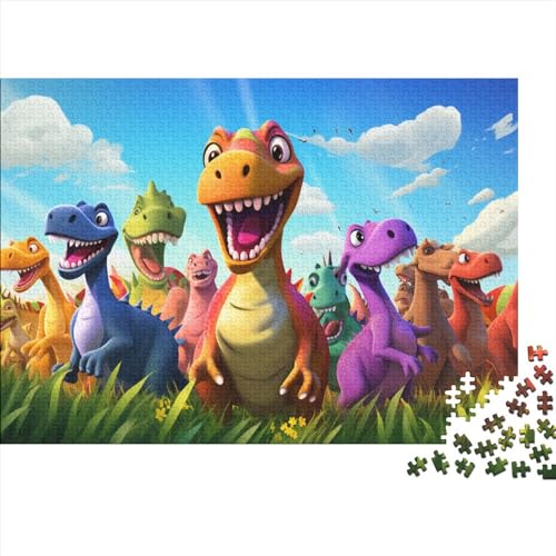 Dinosaur Puzzle 1000 Teile,Geschicklichkeitsspiel Für Die Ganze Familie, Cute Cartoon Puzzles 1000 Teile,Farbenfrohes Holz Puzzle Für Erwachsene 1000pcs (75x50cm) von YTPONBCSTUG