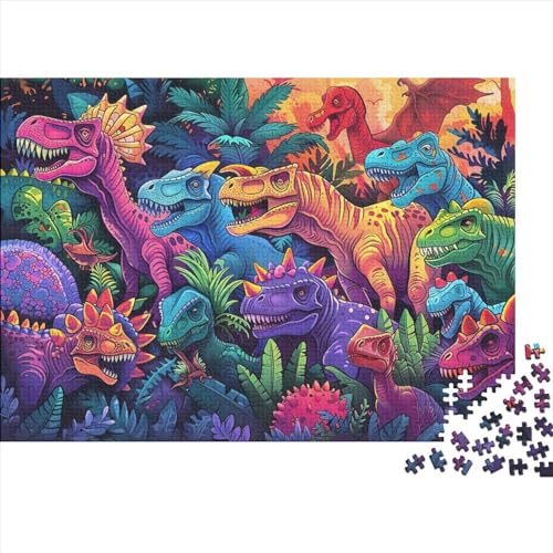 Dinosaurier 500 Stück Puzzles Für Erwachsene Stress Abbauen Familien-Puzzlespiel 500-teiliges Puzzle Tier Zeichentrickfilm Lernspiel Spielzeug Geschenk 500pcs (52x38cm) von YTPONBCSTUG