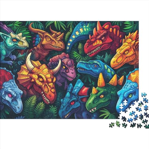 Dinosaurier Puzzle 500 Teile,Geschicklichkeitsspiel Für Die Ganze Familie，Tier Zeichentrickfilm Puzzles 500 Teile,Farbenfrohes Holz Puzzle Für Erwachsene 500pcs (52x38cm) von YTPONBCSTUG