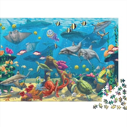 Dolphin Puzzle 1000 Teile,Geschicklichkeitsspiel Für Die Ganze Familie, Ocean Fish Puzzles 1000 Teile,Farbenfrohes Holz Puzzle Für Erwachsene 1000pcs (75x50cm) von YTPONBCSTUG