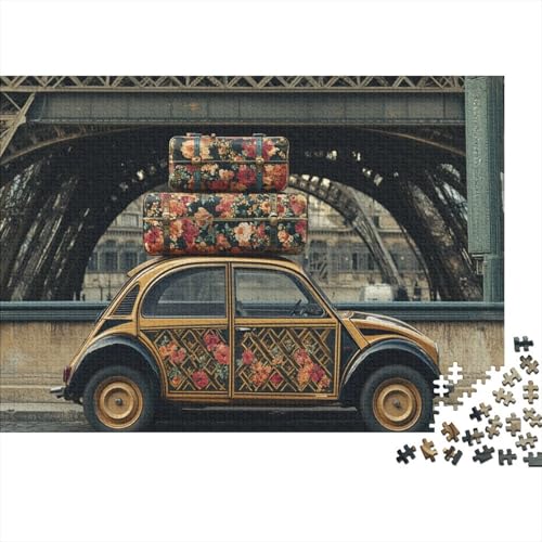 Eiffel Tower 1000 Stück Puzzles Für Erwachsene Stress Abbauen Familien-Puzzlespiel 1000-teiliges Puzzle Vintage Car Lernspiel Spielzeug Geschenk 1000pcs (75x50cm) von YTPONBCSTUG