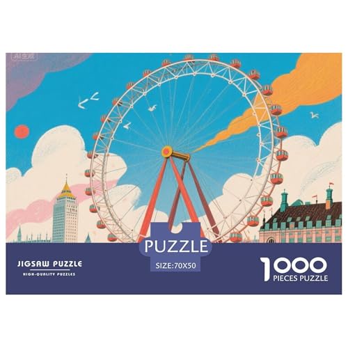 Ferris Wheel Amusement Park Hölzerne Puzzles Wasserfest 1000 Teile DIY- Puzzle Geschenke Für Erwachsene Bunt Lernspiele von YTPONBCSTUG