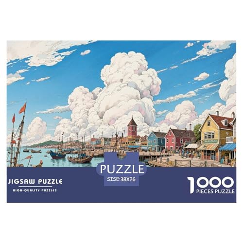Fischerboot-Pier Hölzerne Puzzles Wasserfest 1000 Teile DIY- Puzzle Geschenke Für Erwachsene Bunt Lernspiele von YTPONBCSTUG