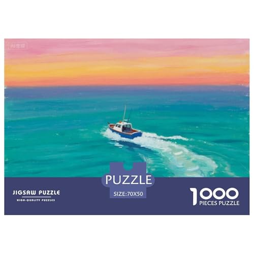 Fischerboot-Sonnenuntergang Hölzerne Puzzles Wasserfest 1000 Teile DIY- Puzzle Für Erwachsene Bunt Lernspiele von YTPONBCSTUG