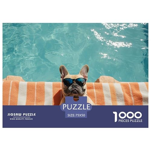 French Bulldog Puzzle 1000 Teile Erwachsene David Hockney Pools Style Puzzles Für Erwachsene Lernspiel Herausforderungsspielzeug 1000-teilige Puzzles Für Erwachsene 1000pcs (75x50cm) von YTPONBCSTUG