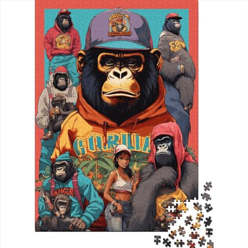 Gorilla Puzzle 1000 Teile,Geschicklichkeitsspiel Für Die Ganze Familie,Tier Wildtiere Puzzles 1000 Teile,Farbenfrohes Holz Puzzle Für Erwachsene 1000pcs (75x50cm) von YTPONBCSTUG