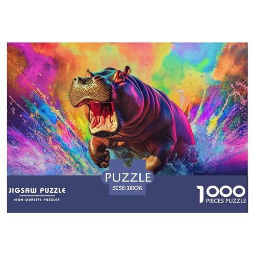 Hippopotamus,Colourful Hölzerne Puzzles Wasserfest 1000 Teile DIY- Puzzle Geschenke Für Erwachsene Spaß Herausfordernde Puzzlespiele​ von YTPONBCSTUG