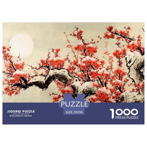 Japanese Art-Plum Bossom Hölzerne Puzzles Wasserfest 1000-teiliges Puzzle Für Erwachsene Bunt Lernspiele​ von YTPONBCSTUG
