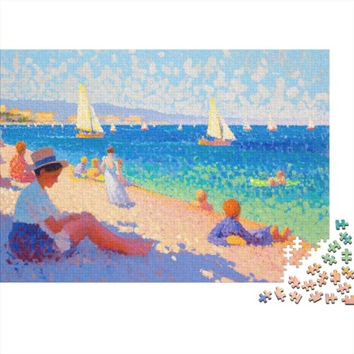Pointillist Beach Scene at Nice 1000 Stück Puzzles Für Erwachsene Stress Abbauen Familien-Puzzlespiel 1000-teiliges Puzzle Lernspiel Spielzeug Geschenk 1000pcs (75x50cm) von YTPONBCSTUG
