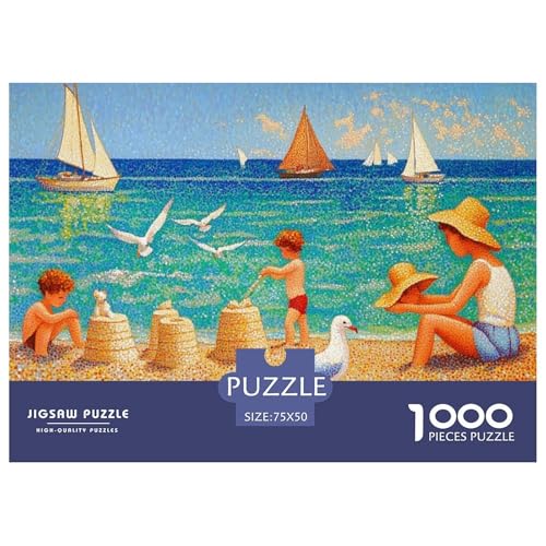 Pointillist Beach Scene at Nice Puzzle 1000 Teile Erwachsene Puzzles Für Erwachsene Lernspiel Herausforderungsspielzeug 1000-teilige Puzzles Für Erwachsene 1000pcs (75x50cm) von YTPONBCSTUG