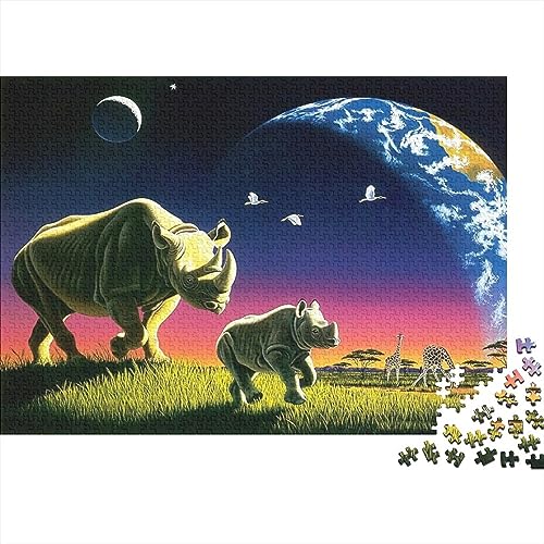 Puzzles Für Erwachsene, 1000 Teile Holzpuzzle -Rhinoceros,Animals Cute Thema Puzzle Geschenk Wanddekoration 1000pcs (75x50cm) von YTPONBCSTUG