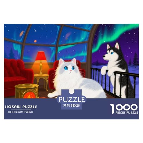 Sibirische Katze und Husky Hölzerne Puzzles Wasserfest 1000 Teile DIY- Puzzle Für Erwachsene Herausfordernd Und Knifflig Lernspiele von YTPONBCSTUG