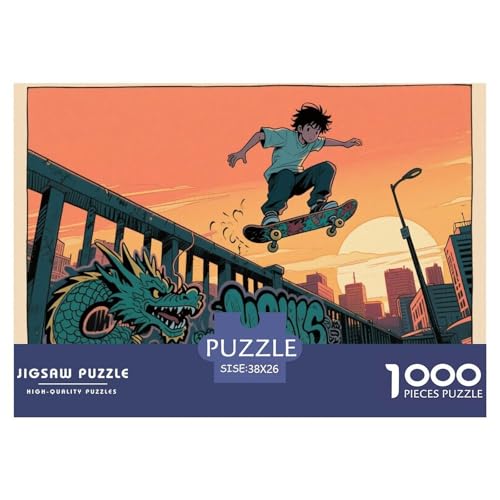 Skateboarder Hölzerne Puzzles Wasserfest 1000 Teile DIY- Puzzle Für Erwachsene Bunt Herausfordernde Puzzlespiele von YTPONBCSTUG