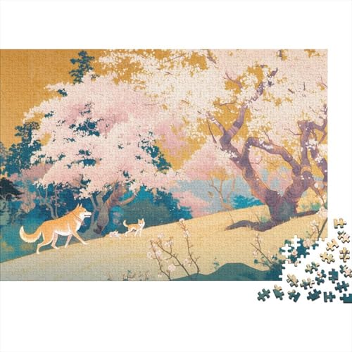Spring Cherry Blossoms 1000 Stück Puzzles Für Erwachsene Stress Abbauen Familien-Puzzlespiel 1000-teiliges Puzzle Japanese Rinpa Style Lernspiel Spielzeug Geschenk 1000pcs (75x50cm) von YTPONBCSTUG